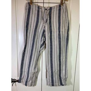 Gap Linen Pant Womens 6R Wide Leg Blue White Stripe Boho Coastal Prep READ‎